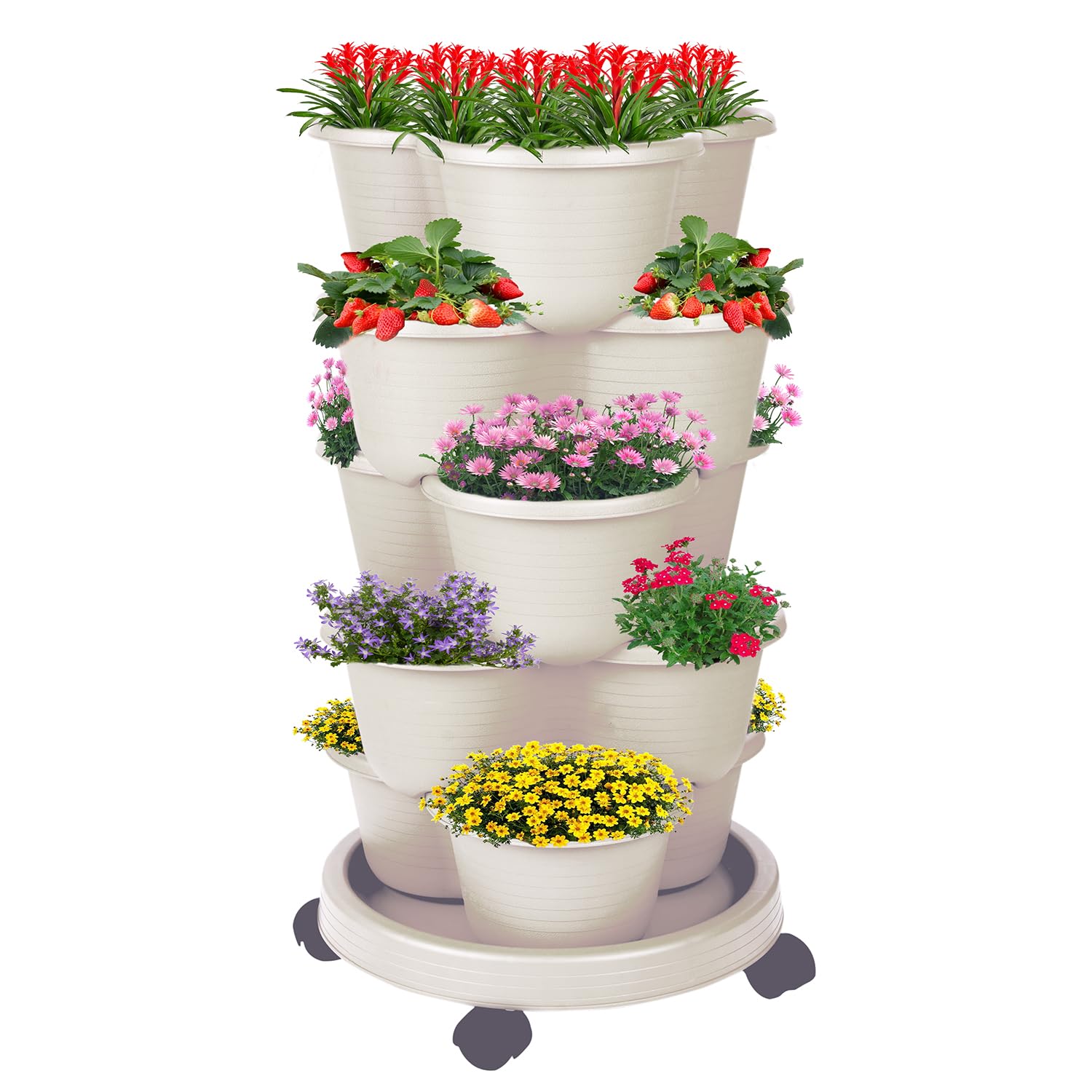 Pinky Family 5-Tier tower front view: space-saving balcony garden.