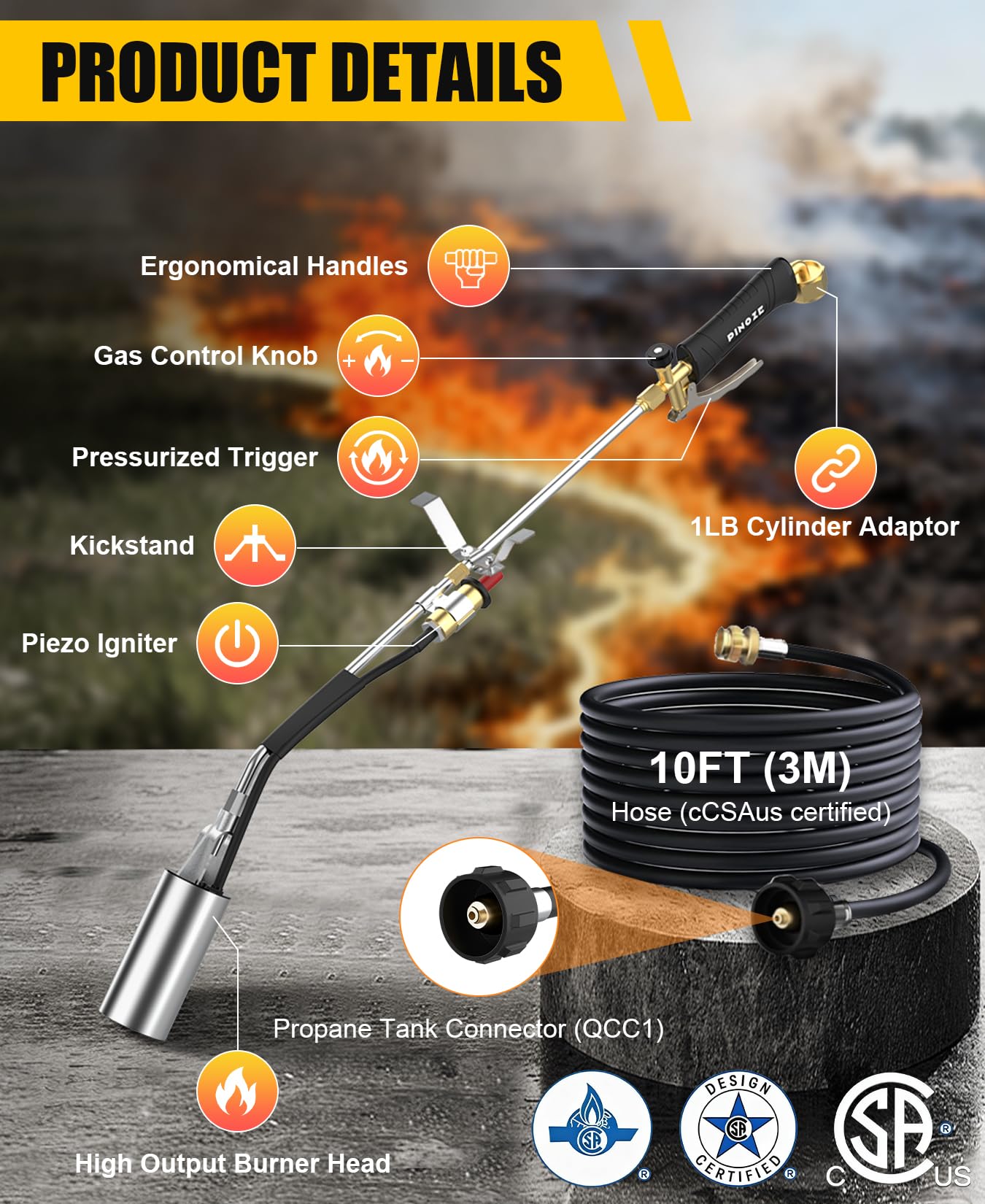 PINOZE modular-torch length enables flexible setup across jobs.