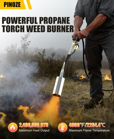PINOZE weed-torch 4k flame for efficient outdoor weed clearing.