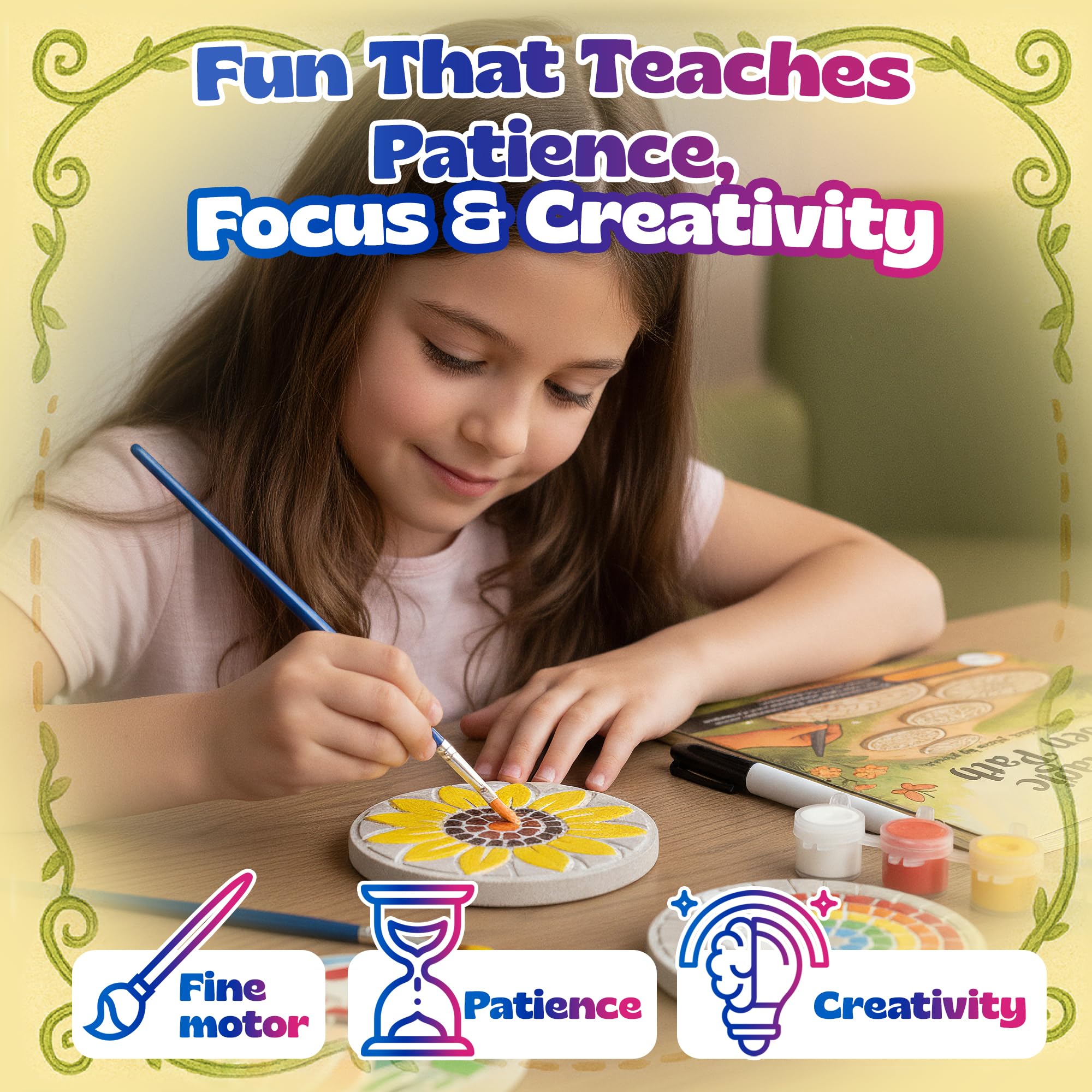 Pinwheel Crafts stepping stone kit with paints for mess-free crafts.