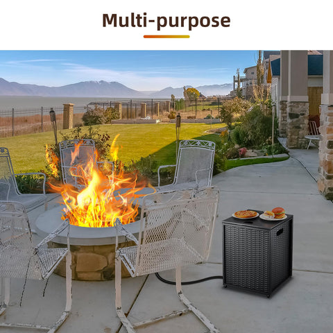 PioneerWorks versatile outdoor table suits patios, balconies, gardens, and yards for propane storage.