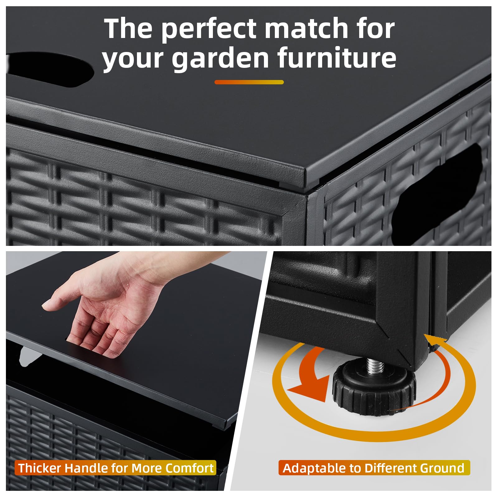 PioneerWorks waterproof tank cover and table provide weather-resistant storage beside a grill.