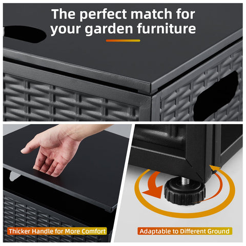 PioneerWorks waterproof tank cover and table provide weather-resistant storage beside a grill.
