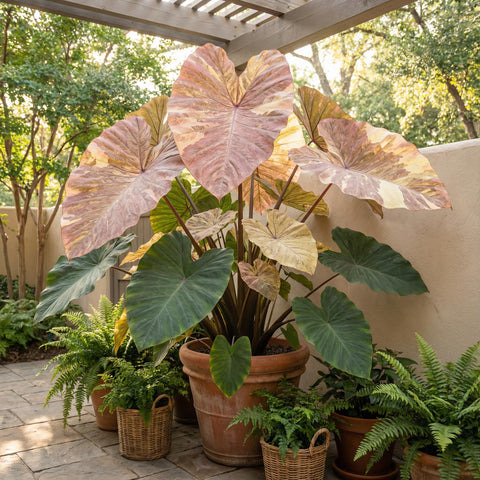PIPA PAPA Colocasia seedling emerging leaves, ideal for transplant to pots or beds.