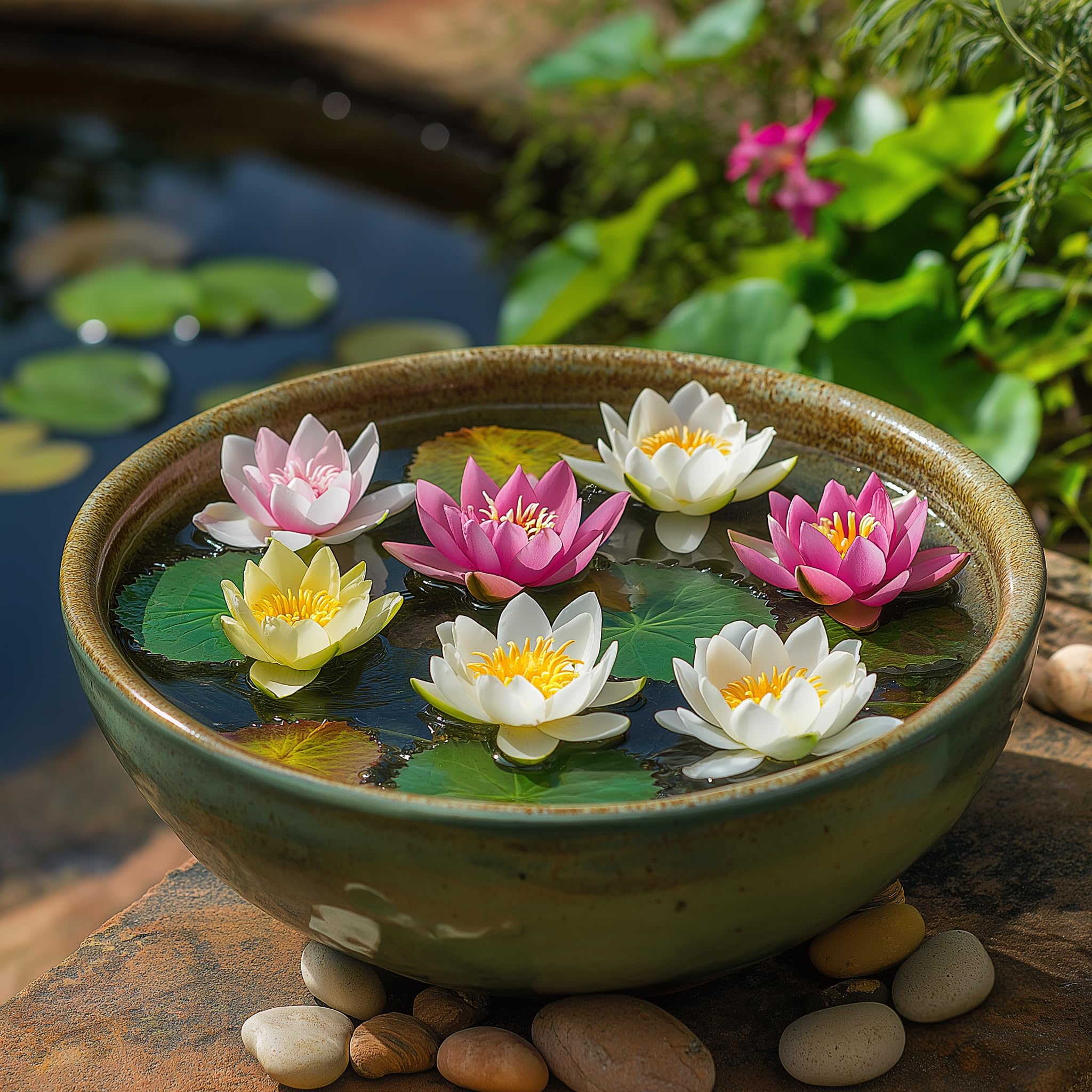 PIPA PAPA indoor-outdoor lotus bloom shows versatile water feature use.