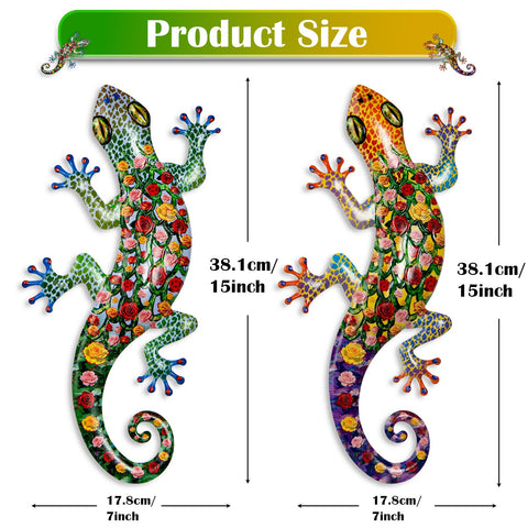 Pipilily gecko wall art 2-pack suited for garden or patio decoration.