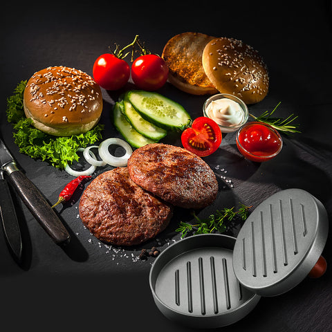 PIQUEBAR grill-ready patty press delivers even compression.