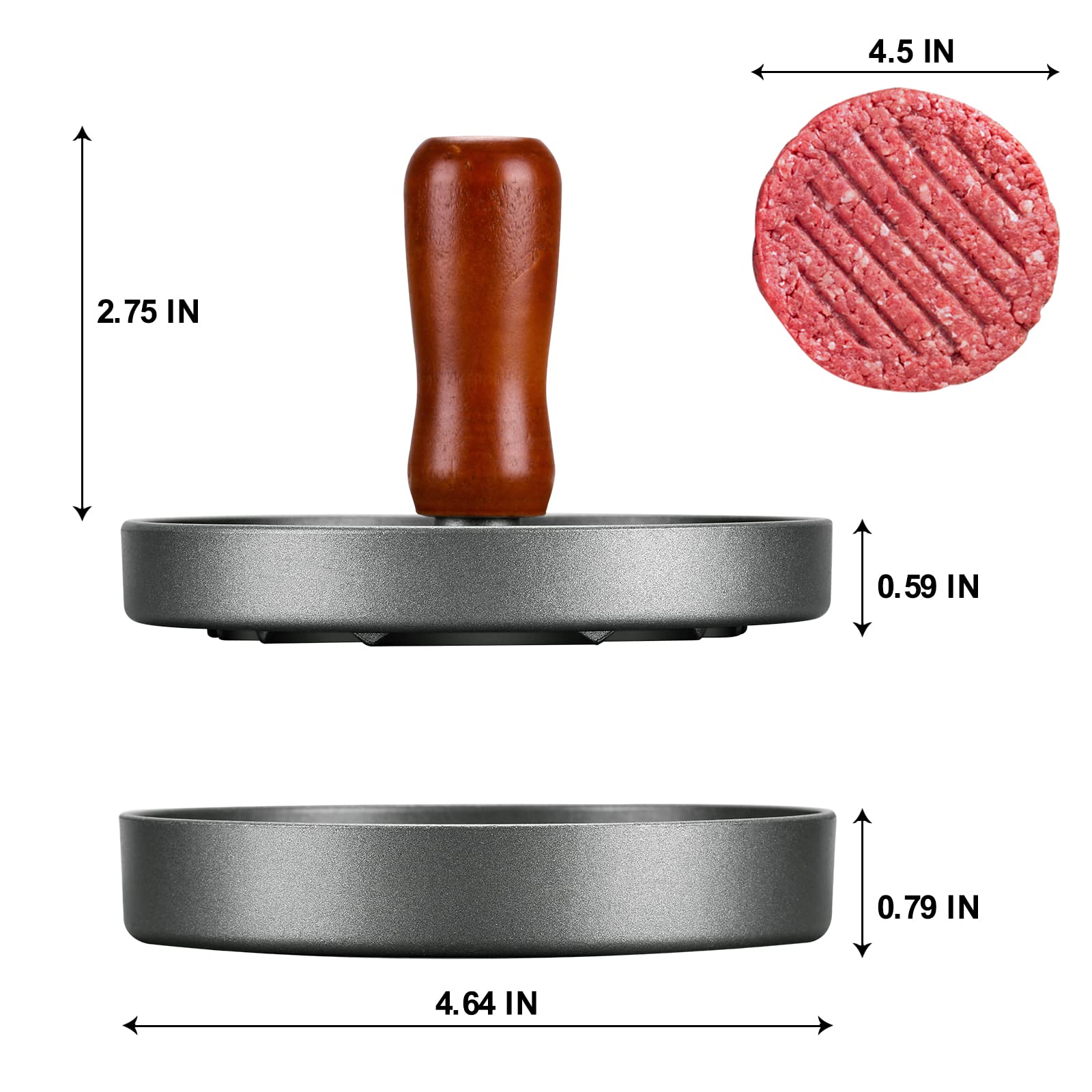 PIQUEBAR wood-handle patty press offers stable grip for grilling.