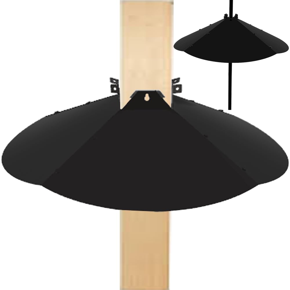 PirateAnt 24-inch metal squirrel baffle blocks access to bird feed from ground and branches.
