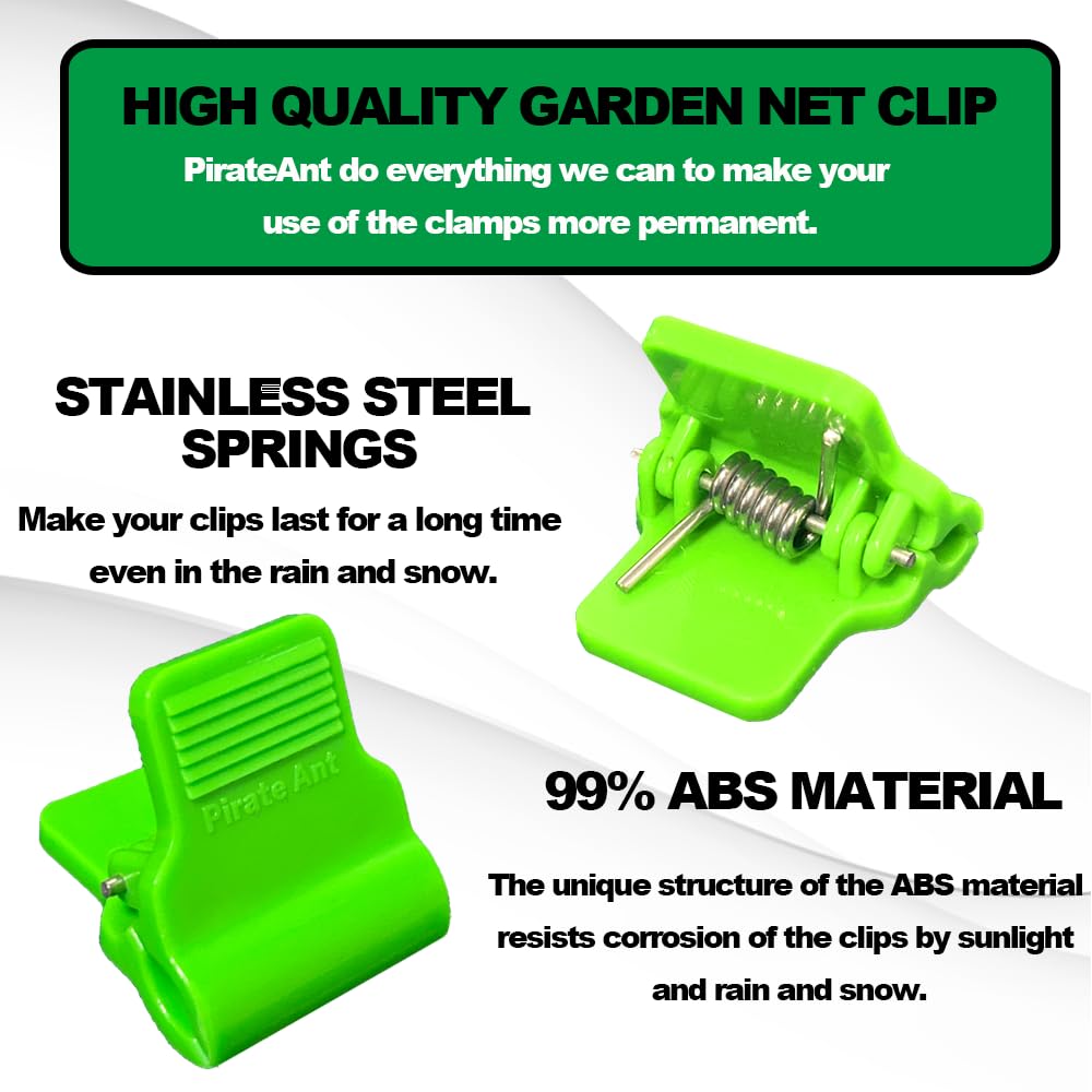 PirateAnt DIY greenhouse clip setup enables quick netting and cover installation.