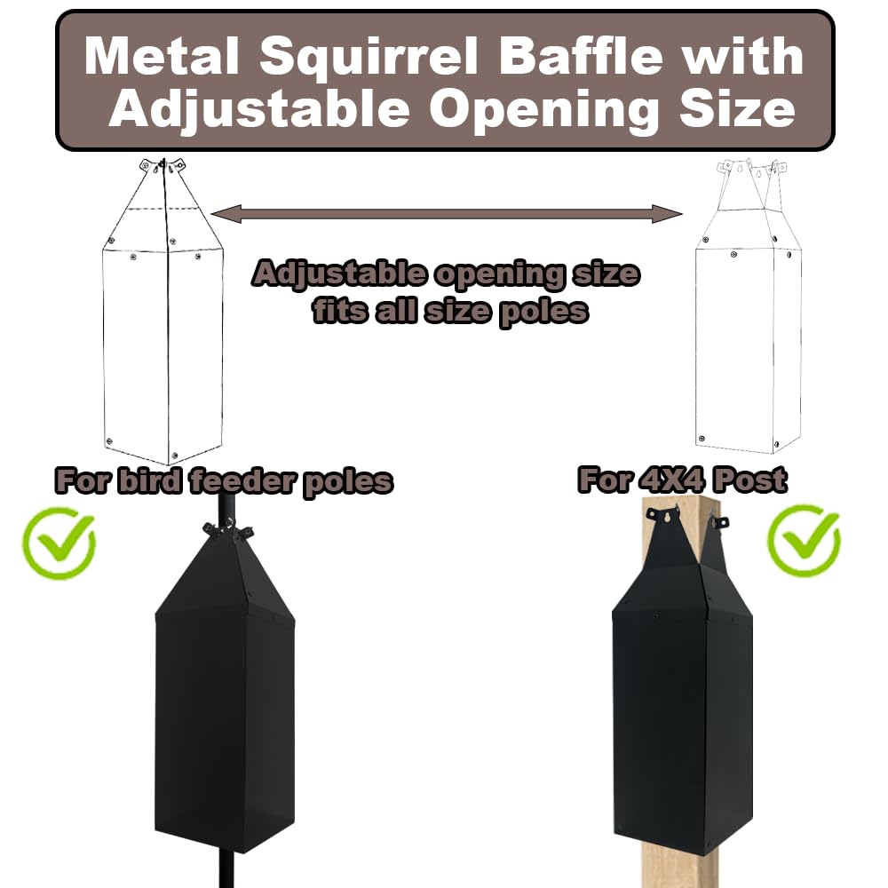 PirateAnt squirrel baffle attaches securely to 0.4–2 inch poles.