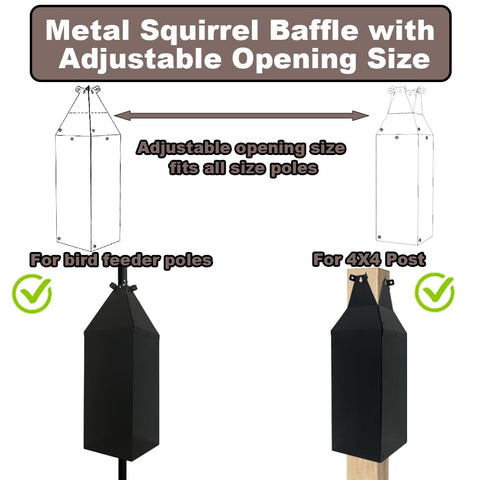 PirateAnt squirrel baffle attaches securely to 0.4–2 inch poles.
