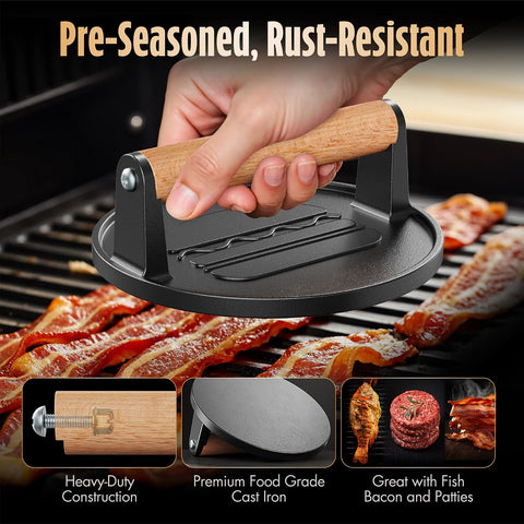Pisol Smash Burger Press 6.6-inch flat bottom for uniform patty thickness.
