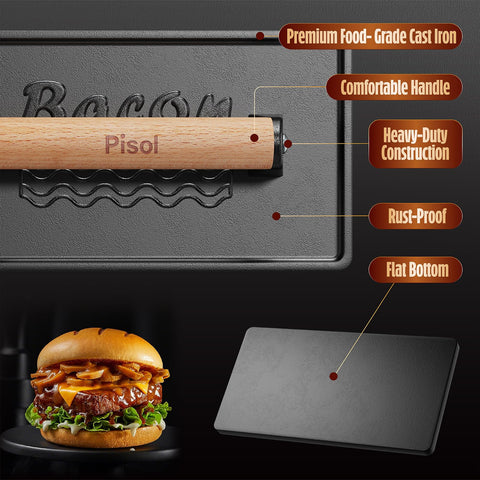 Pisol Smash Burger Press bacon-friendly design prevents curling edges.