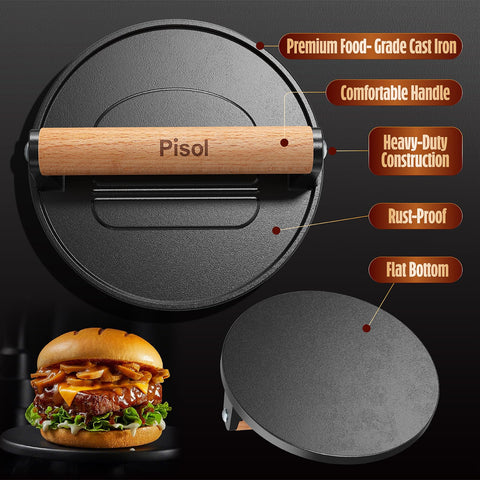 Pisol Smash Burger Press heavy-duty iron for durable grilling results on any surface.