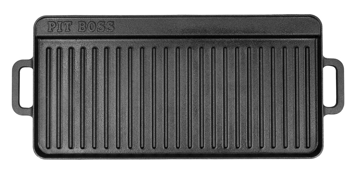 Pit Boss 10x20 cast iron griddle top view for spacious family cooking