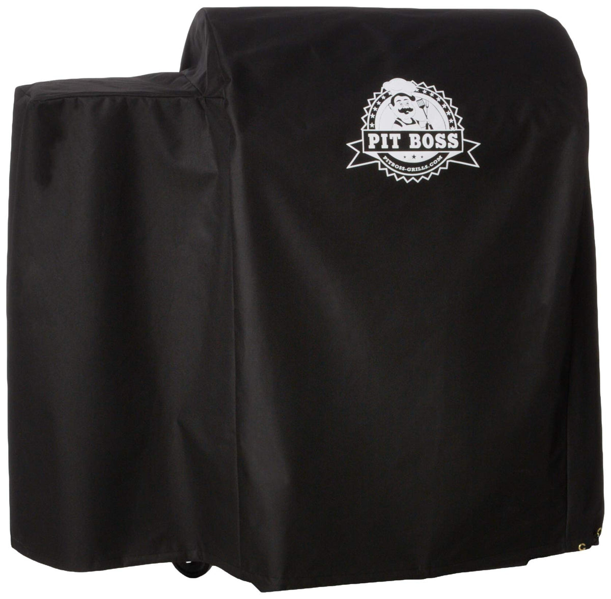 Pit Boss 700FB grill cover on a grill shows durable polyester protection against weather