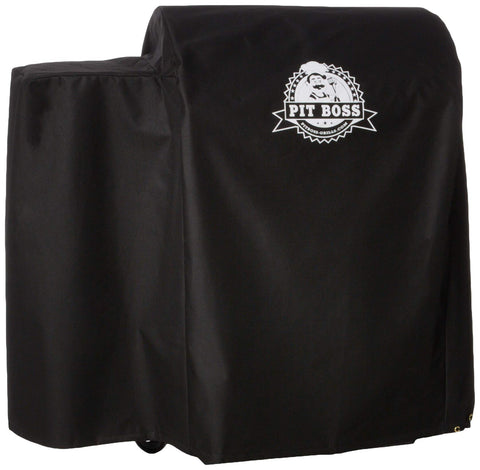 Pit Boss 700FB grill cover on a grill shows durable polyester protection against weather