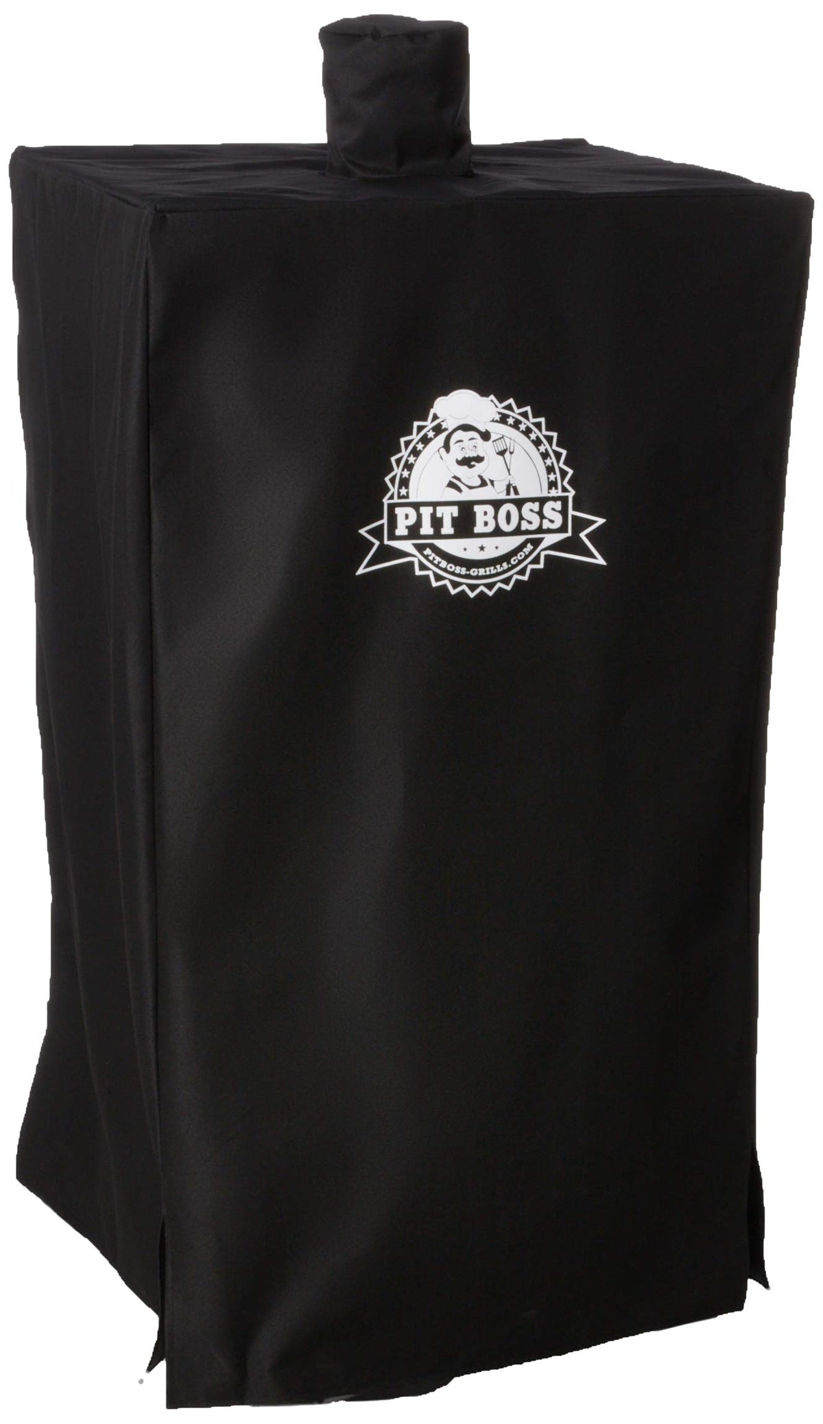 Pit Boss 73752 cover on pellet smoker, front view, weather protection.