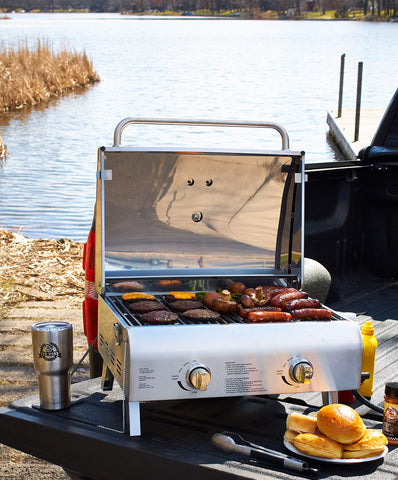 Pit Boss 75275 folding legs enable portable setup and storage.