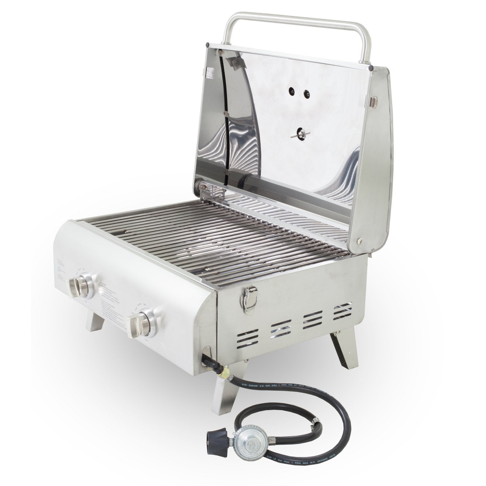 Pit Boss 75275 latching hood keeps grill secure during travel.