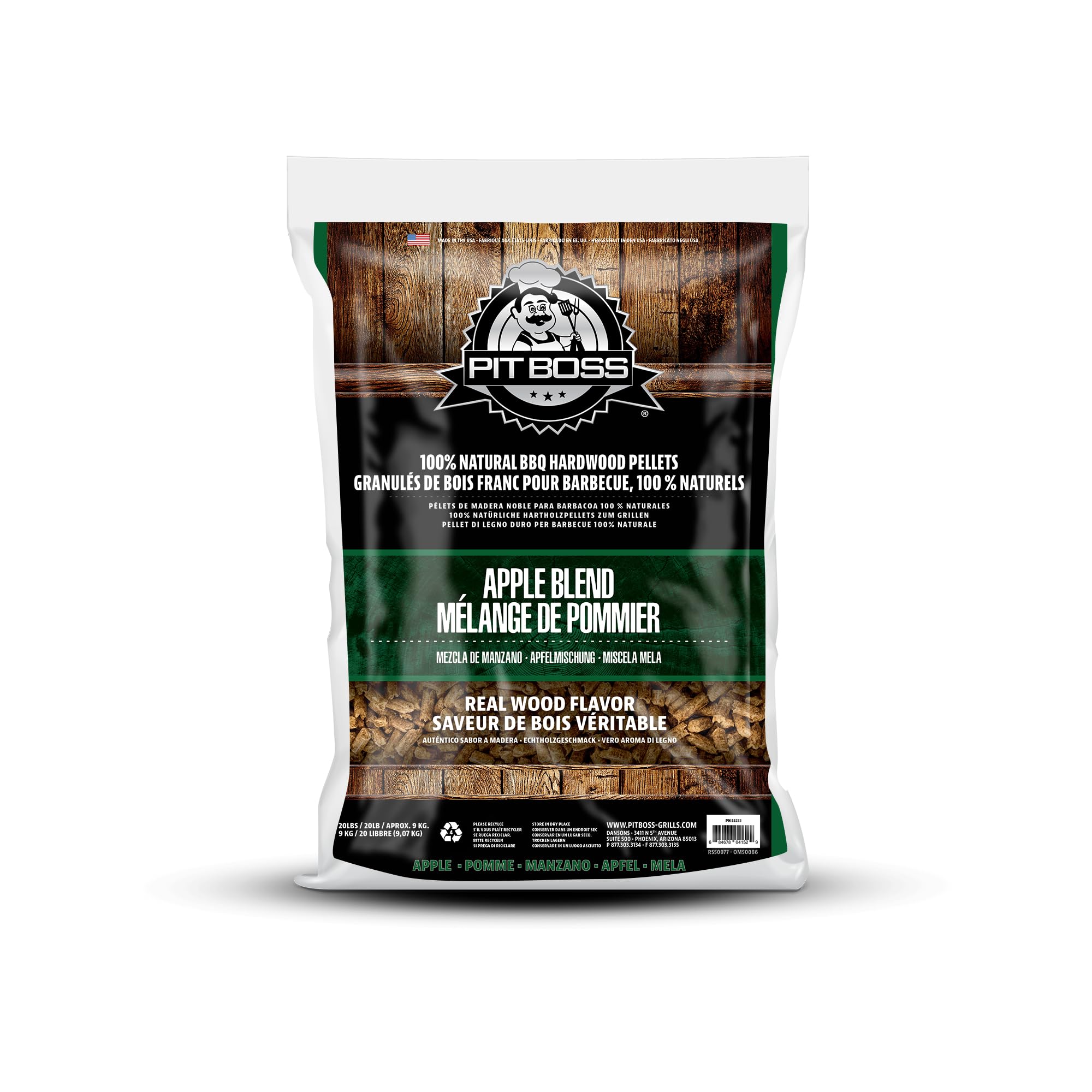Pit Boss Apple Pellets packaging ready for storage and grilling.