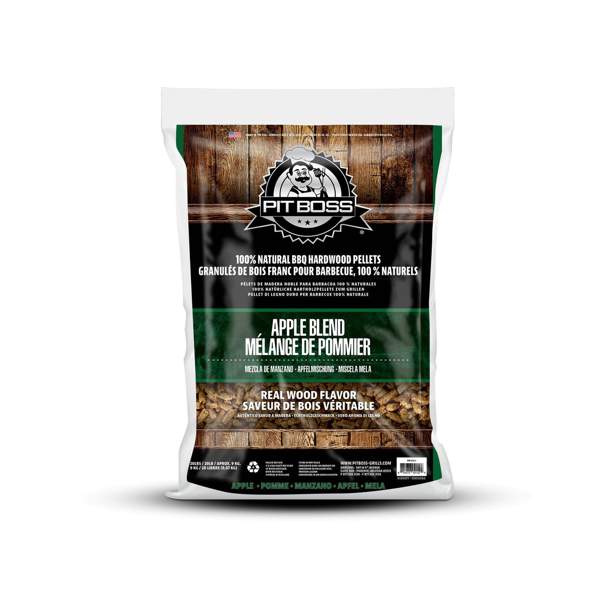 Pit Boss Apple Pellets packaging ready for storage and grilling.