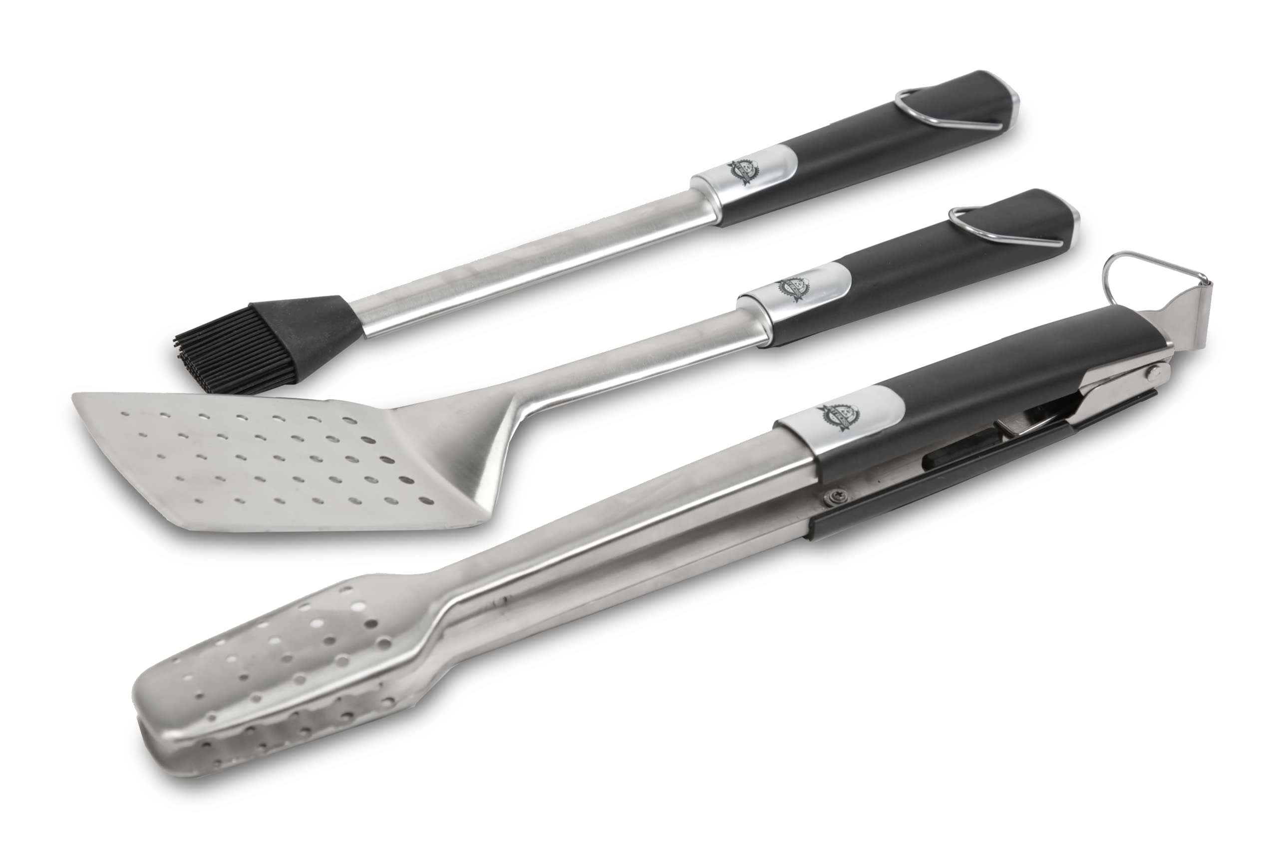 Pit Boss Soft Touch 3-Piece Tool Set locking tongs with ergonomic grip for precise grilling