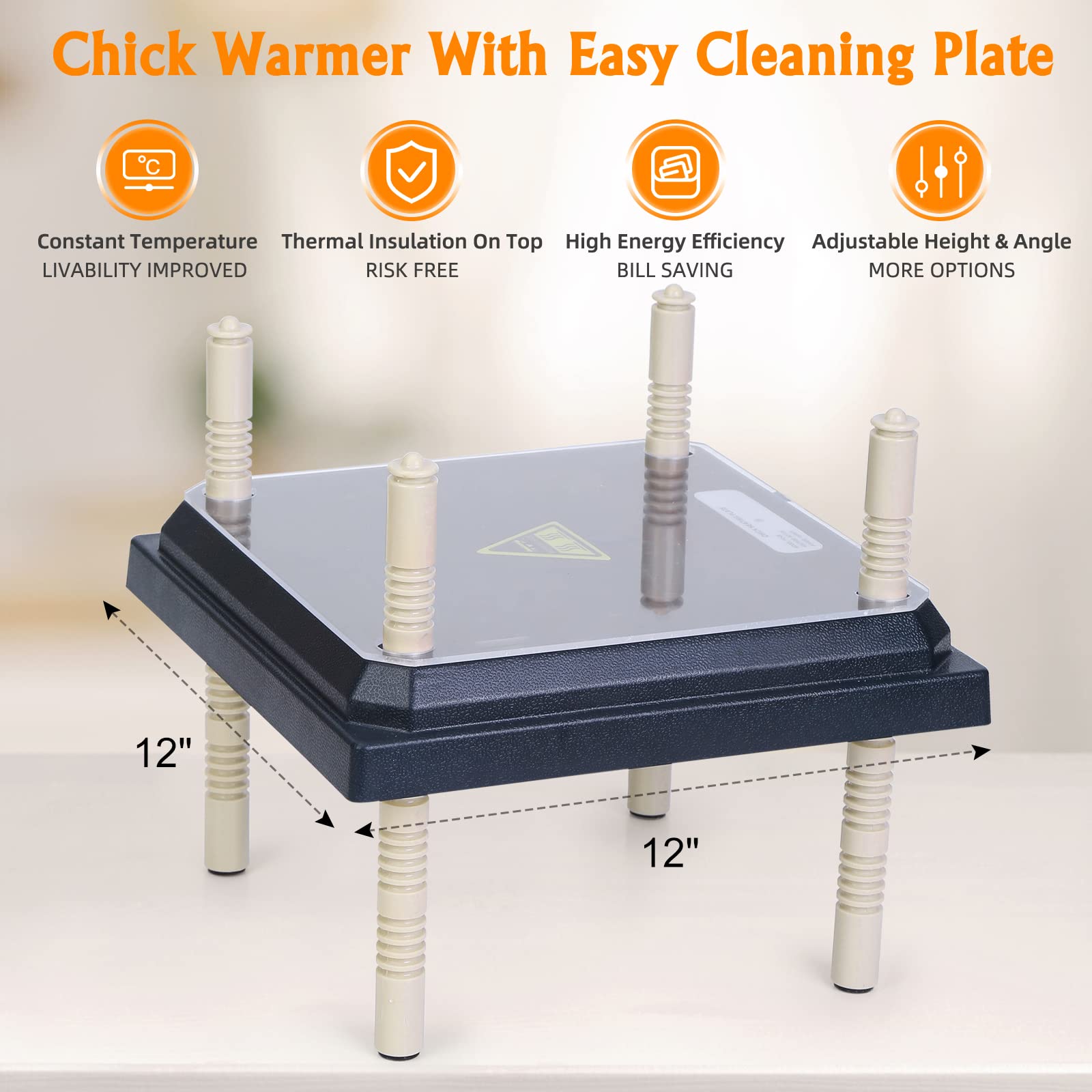 Pitalok brooder heater plate adjustable height side view for growing chicks.