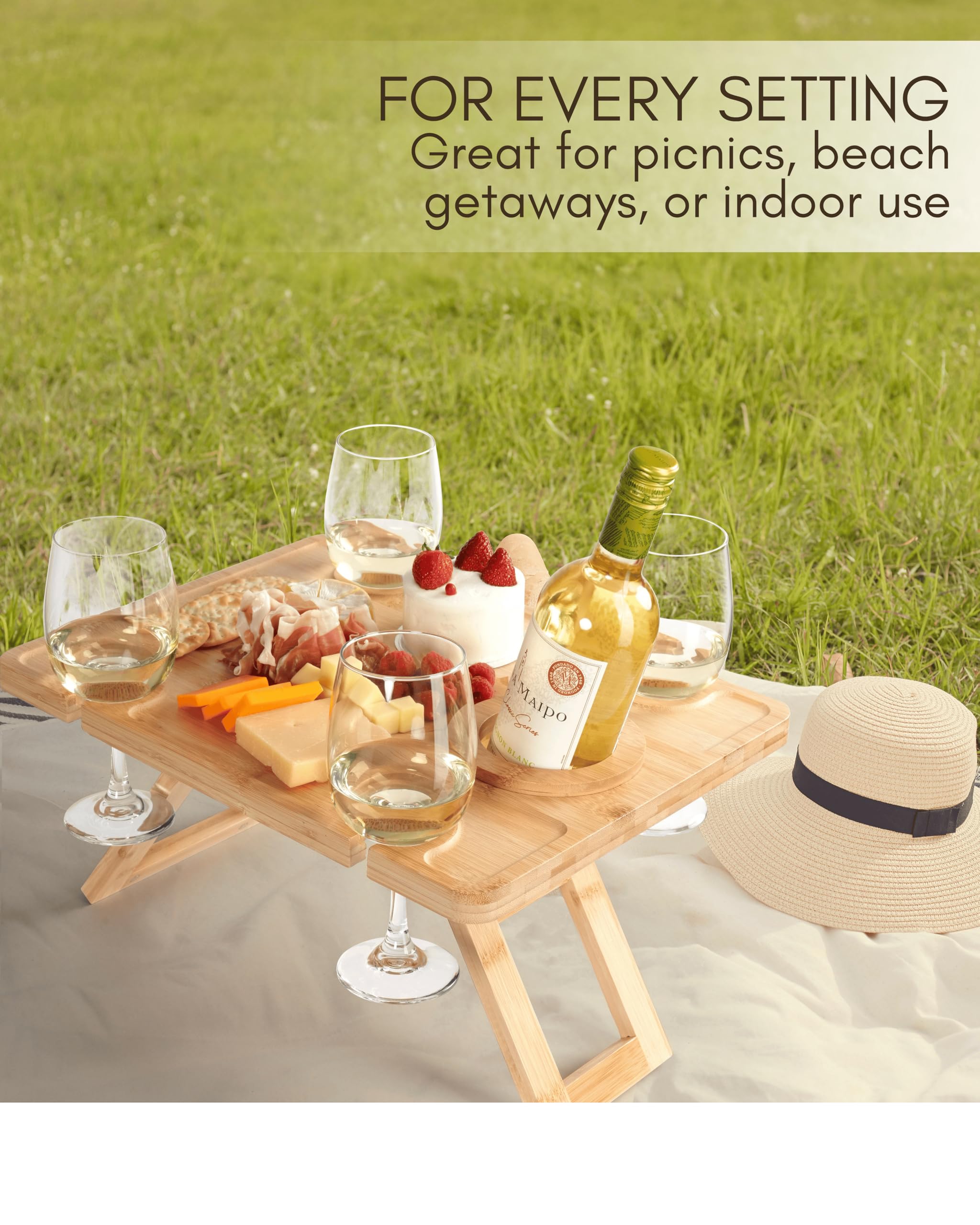 Piticco picnic table glass holders secure four stemmed glasses outdoors