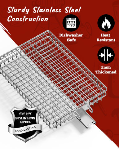 PitInnov Grill Basket removable handle enables easy flipping and safe handling.