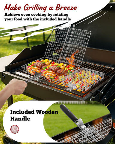 PitInnov Grill Basket secure latch keeps foods in place while grilling.