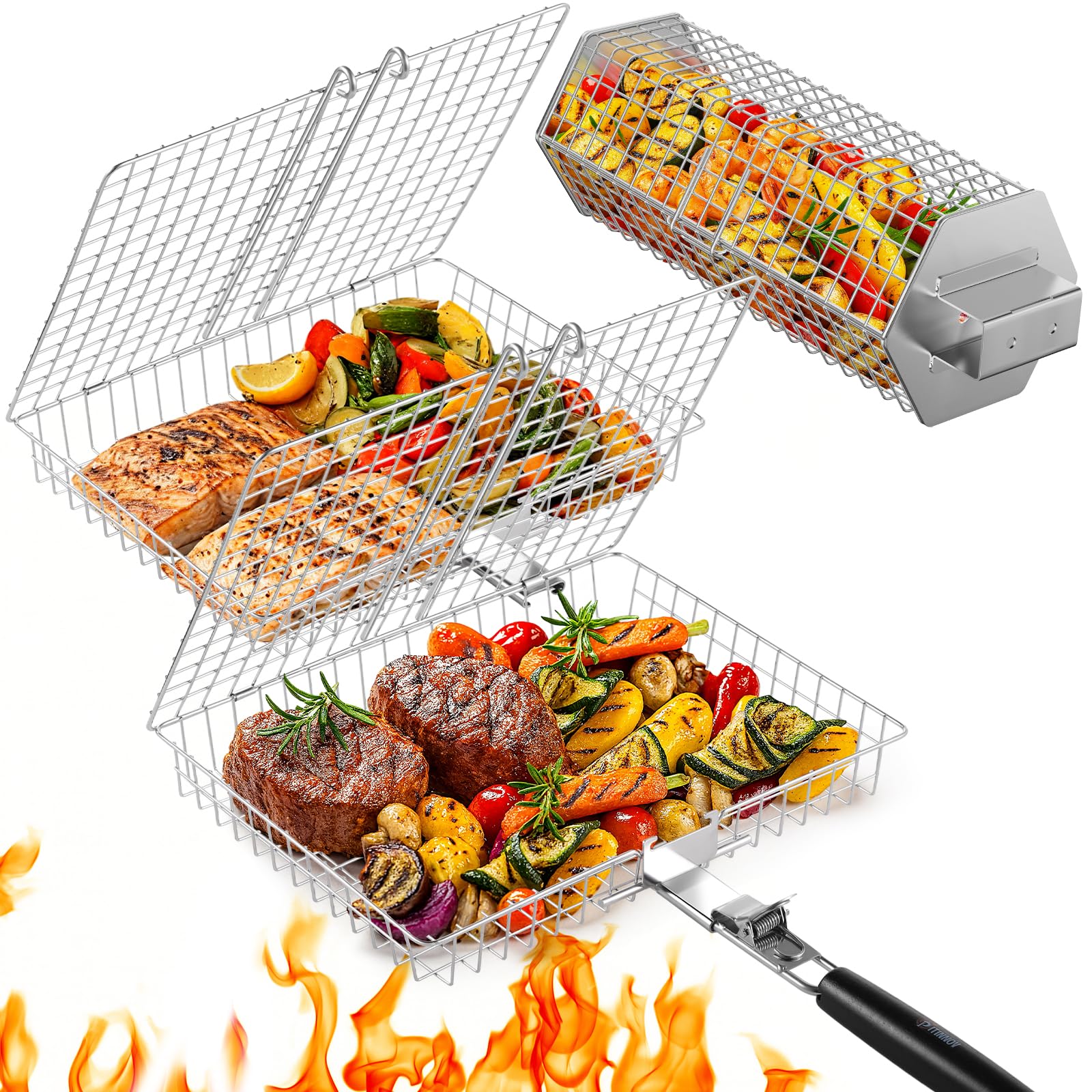 PitInnov 3-piece set covers vegetables, seafood, and meat for versatile grilling