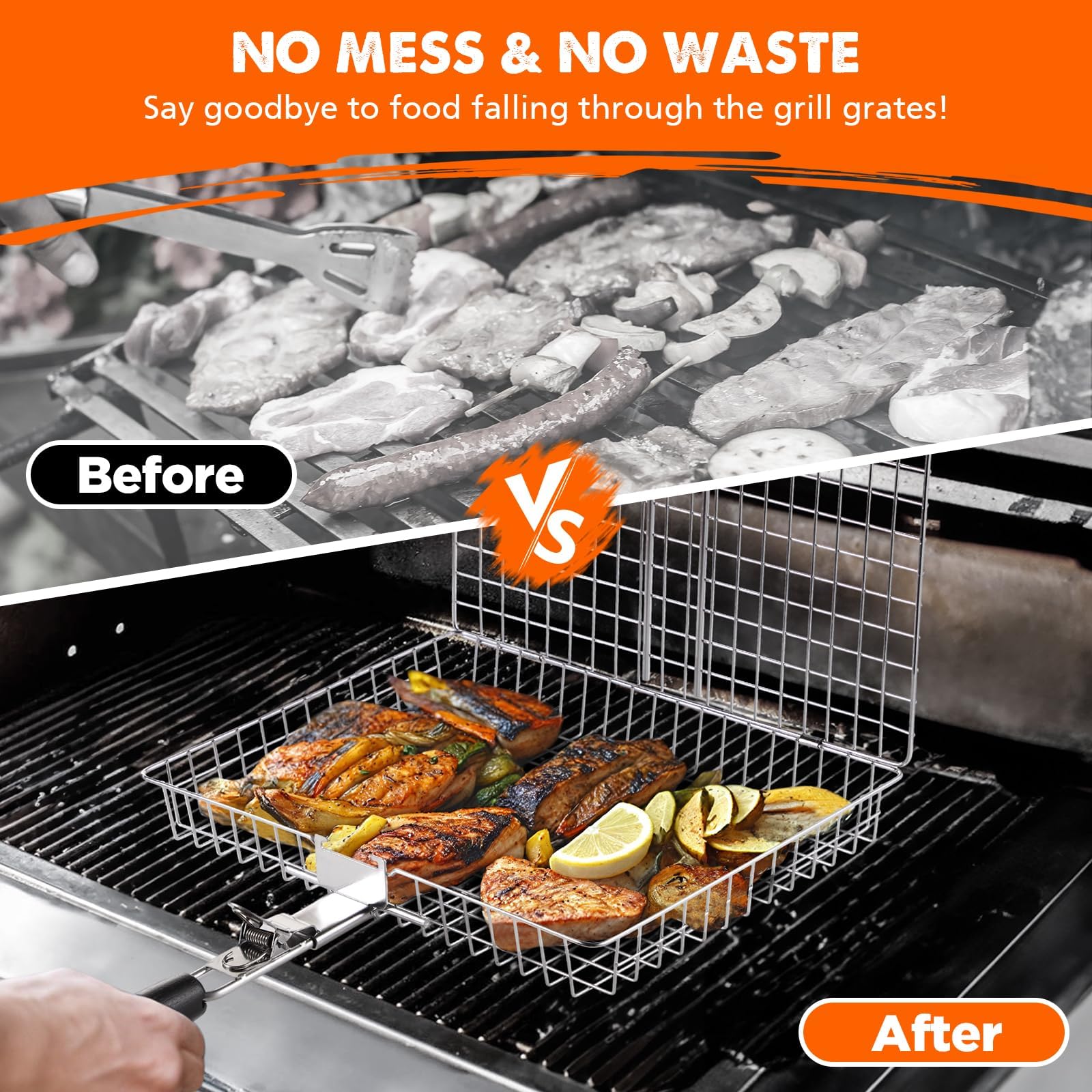 PitInnov Removable handle BBQ baskets enable safe, easy handling and storage