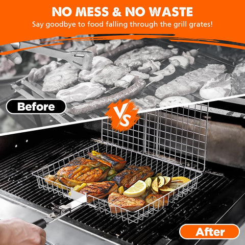 PitInnov Removable handle BBQ baskets enable safe, easy handling and storage