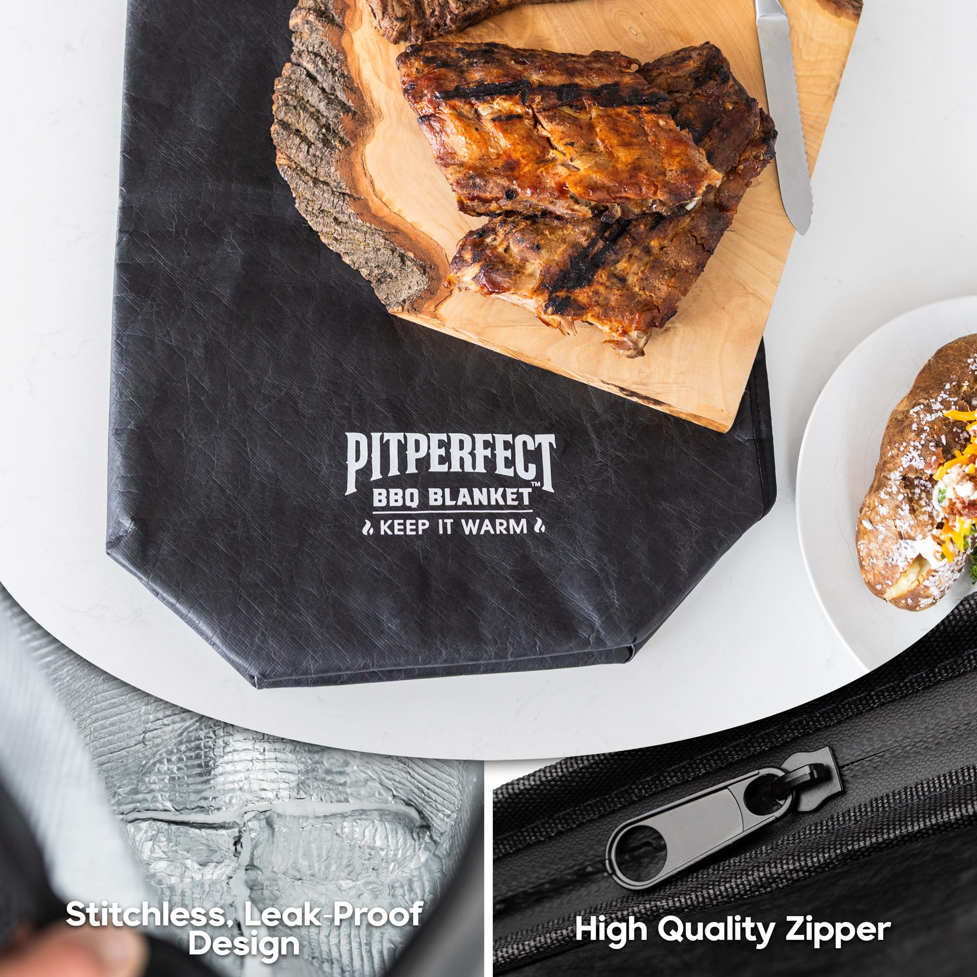 PITPERFECT BBQ BLANKET aluminum-lined interior promotes even heat during rest.