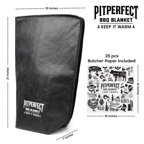 PITPERFECT BBQ BLANKET insulated interior maintains moisture for tenderness.