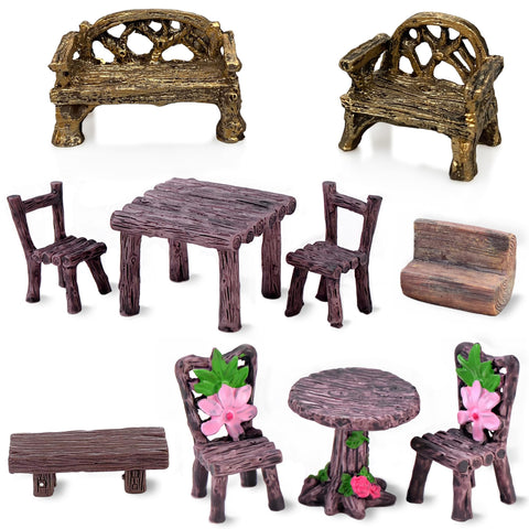 PIVNASY fairy garden table and chairs set adds realistic miniature detail to your landscape.