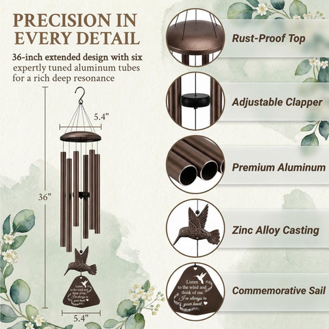 PIXPRI hummingbird wind chime with engraved quote for a heartfelt tribute outdoors.