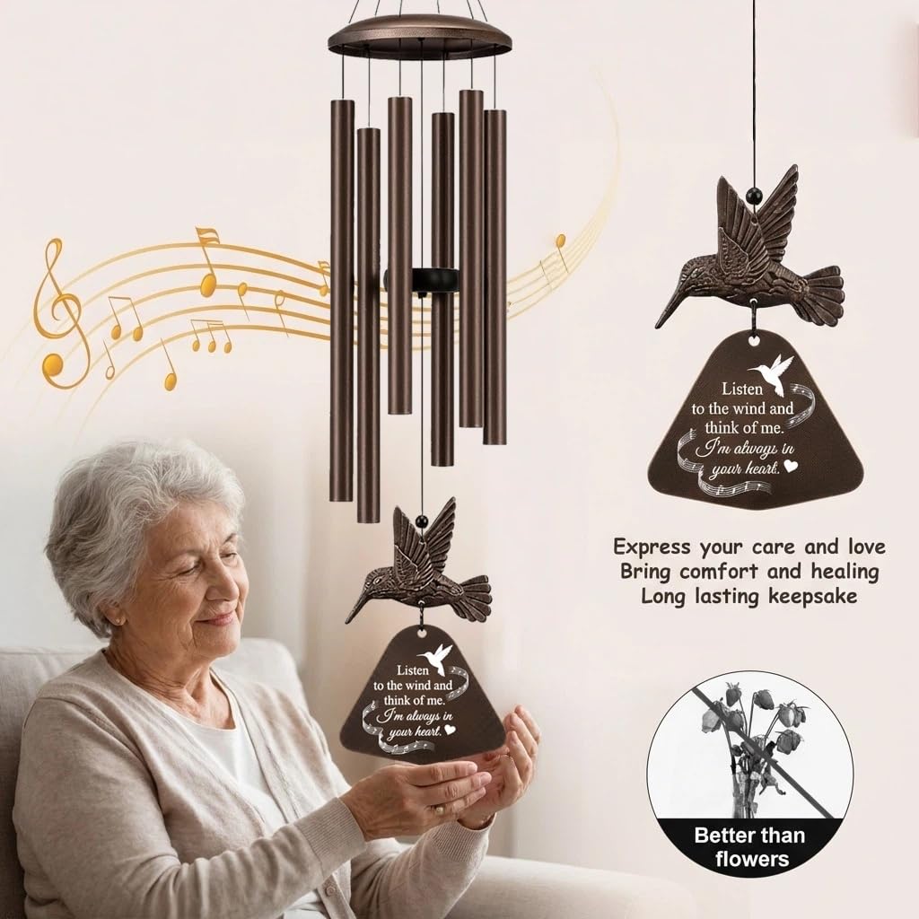 PIXPRI weatherproof memorial chime with aluminum body and nylon strings for lasting outdoor use.