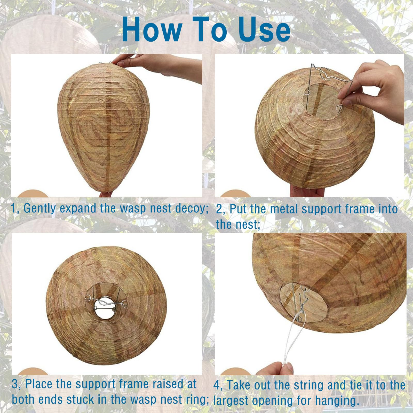 PIYIENR Wasp Nest Decoy hanging setup highlights simple placement options