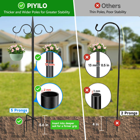 PIYILO double-arm shepherd hook showcases two hanging options