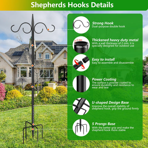 PIYILO heavy-duty 76in shepherd hook stands sturdy outdoors