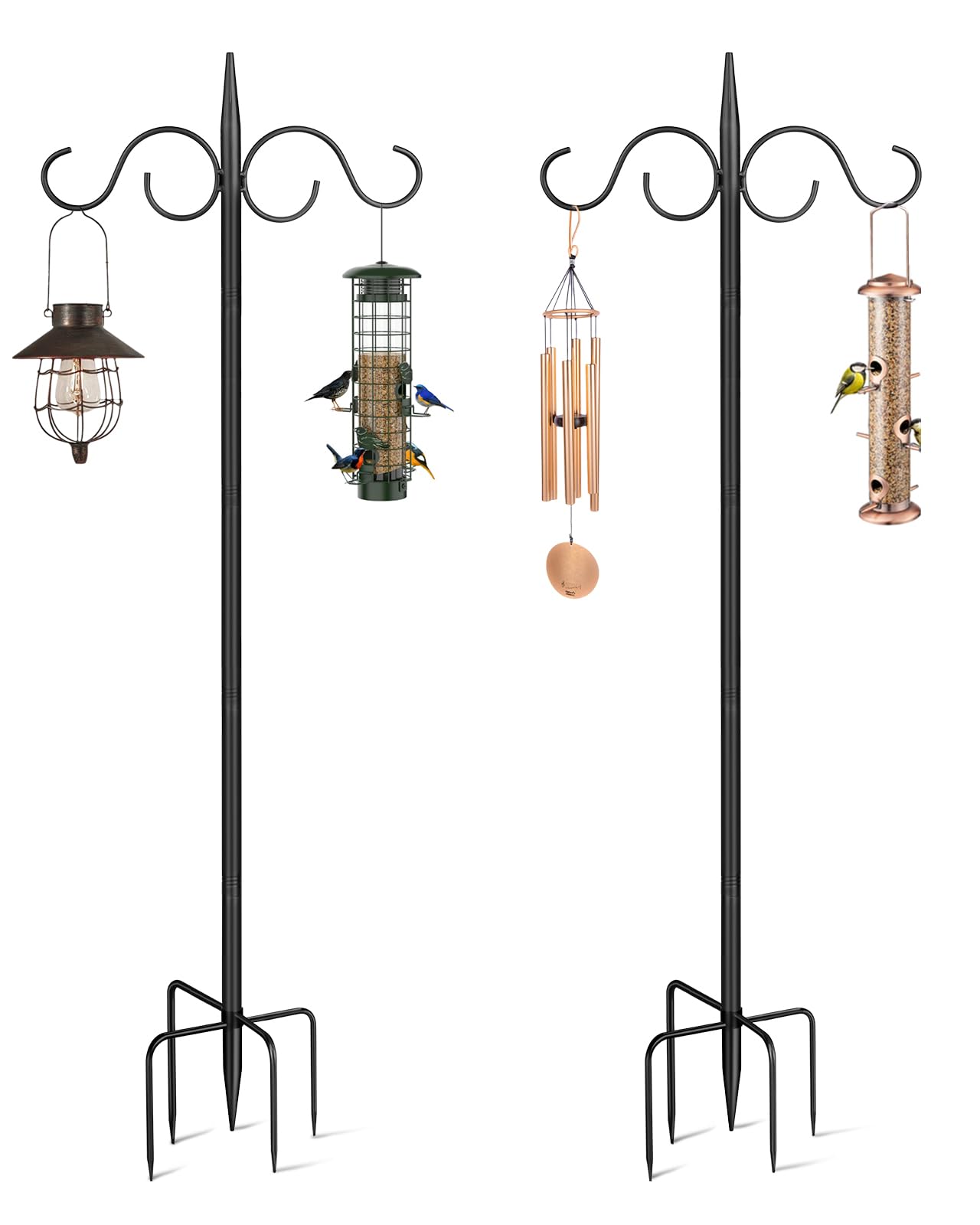 PIYILO outdoor shepherds hook dual arms supports bird feeders and lights