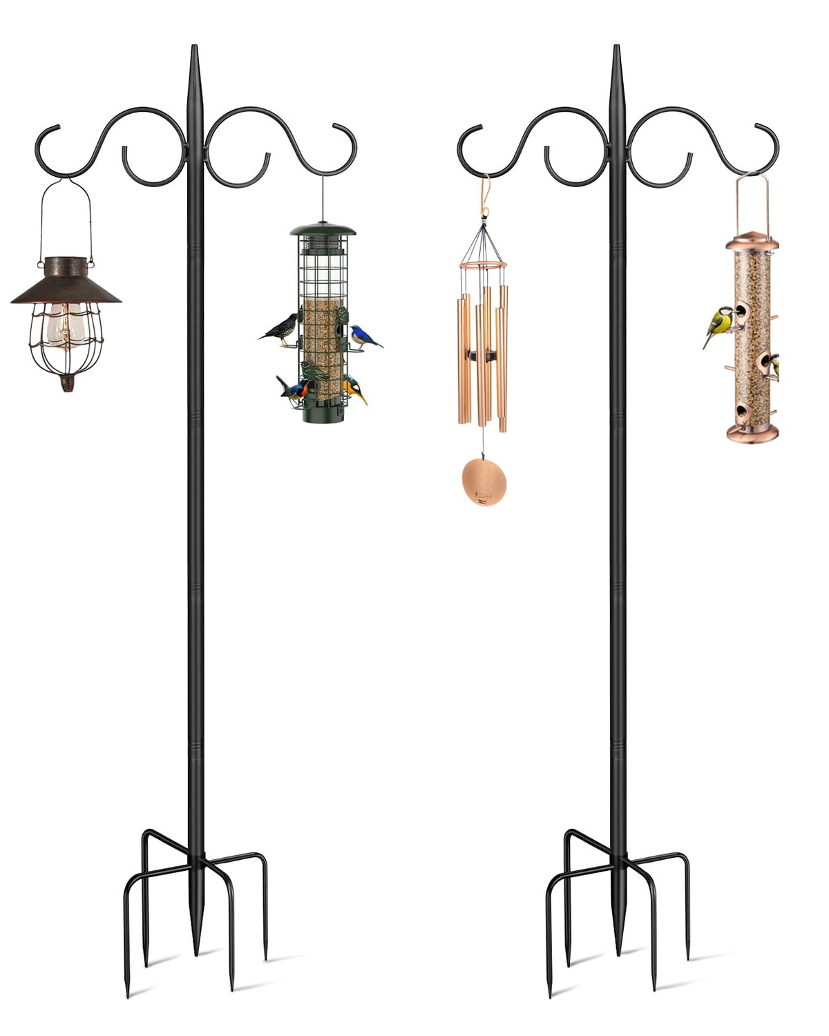 PIYILO outdoor shepherds hook dual arms supports bird feeders and lights