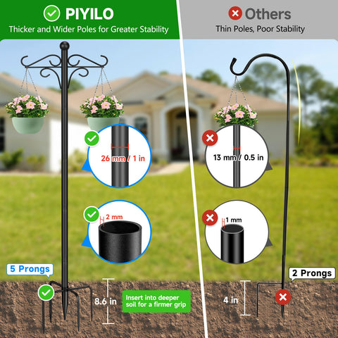 PIYILO double-arm garden hanger adds extra space for lanterns and wind chimes.