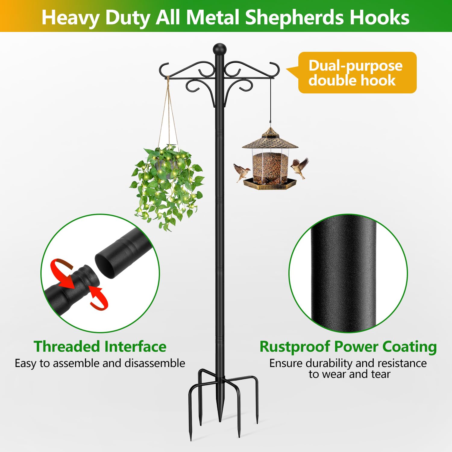 PIYILO heavy-duty steel pole provides durable support in windy gardens.