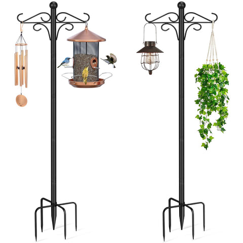 PIYILO outdoor shepherds hook 2-pack holds bird feeders with tall, stable display.