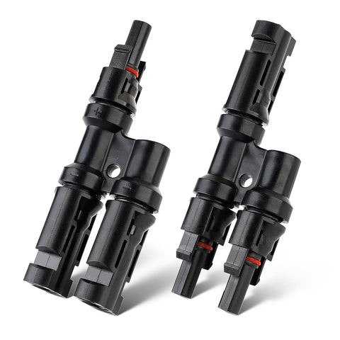 Pjerjzn solar Y-branch connector two-to-one for parallel solar panel setups.
