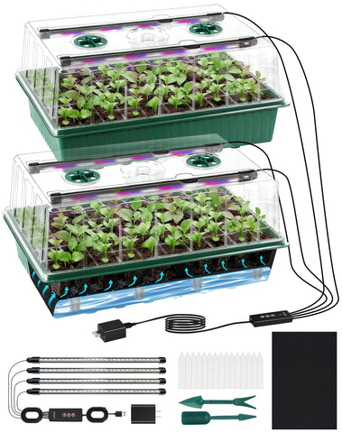 PJT 120-cell seed starter tray with grow light promotes robust germination.